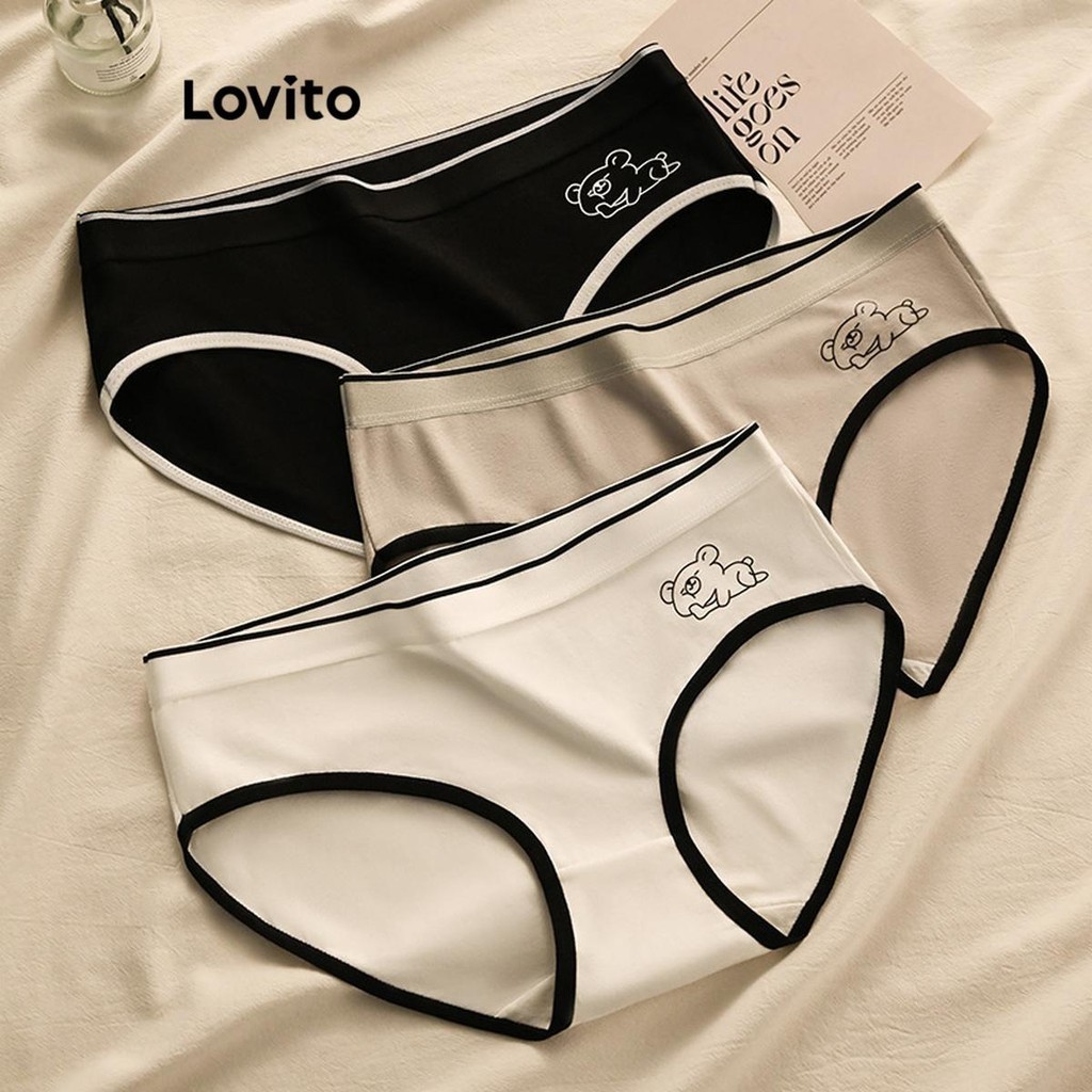 Lovito กางเกงชั้นในผู้หญิง สีพื้น คัลเลอร์บล็อก สไตล์ลำลอง LNA50269