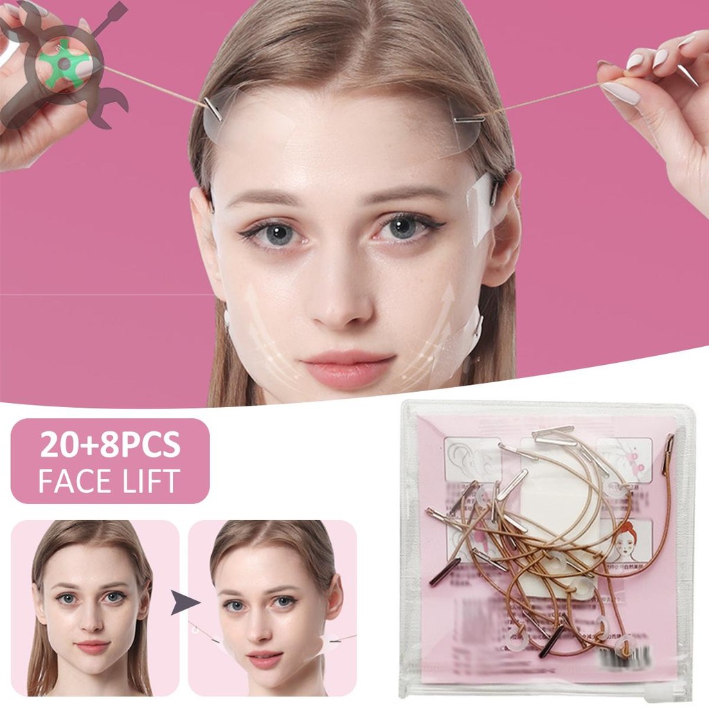 20ชิ้นเทปยกกระชับใบหน้าที่มี8เชือกกันน้ําและยืดหยุ่นสูงที่มองไม่เห็นสติกเกอร์ยกกระชับใบหน้า ร้านค้า9562