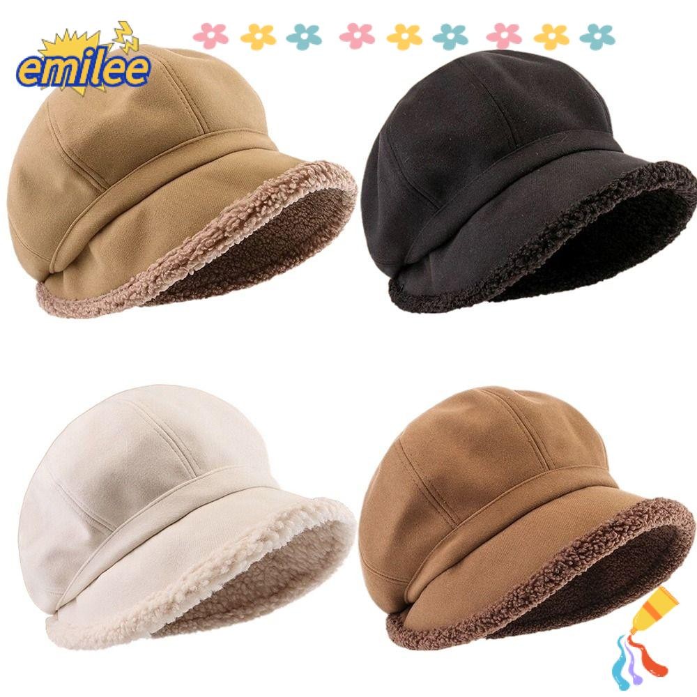 Emilee Suede Bucket Hat, Plus Lamb Hair Wide Brim หนา Berets หมวก,Windproof Outdoor Warm Leisure Visor หมวกฤดูใบไม้ผลิฤดูใบไม้ร่วงฤดูหนาว