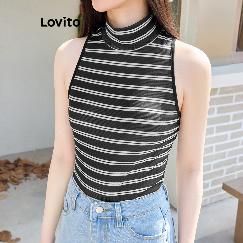 Lovito เสื้อกล้ามลายทางลำลองสำหรับผู้หญิง L108ED342