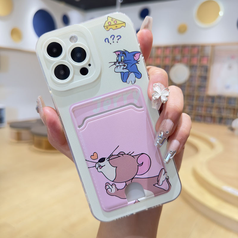 การ์ตูนอะนิเมะเคสโทรศัพท์สําหรับ OPPO Reno 9 8T 8 8Z 7Z 7 6Z 6 5F 5 4 A1K Lite Pro Plus 5G Tom & Jerry ช่องใส่การ์ดกระเป๋าสตางค์ - รูปที่ 3
