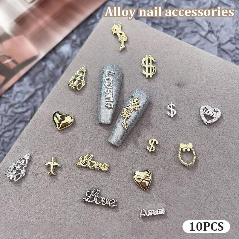 Amongspring> 10 ชิ้น 3D Hollow Dollar Sign Heart Nail Art Ch โลหะโลหะผสม Dollar อุปกรณ์ทําเล็บใหม่