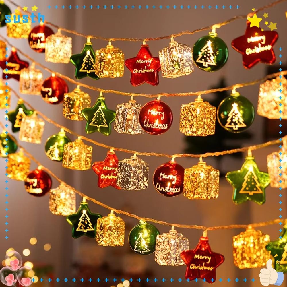 Susth สายไฟคริสต์มาส, โคมไฟต้นคริสต์มาสซานตาอ้อยขนม, PVC Round Ball Snowman Merry Christmas Decor