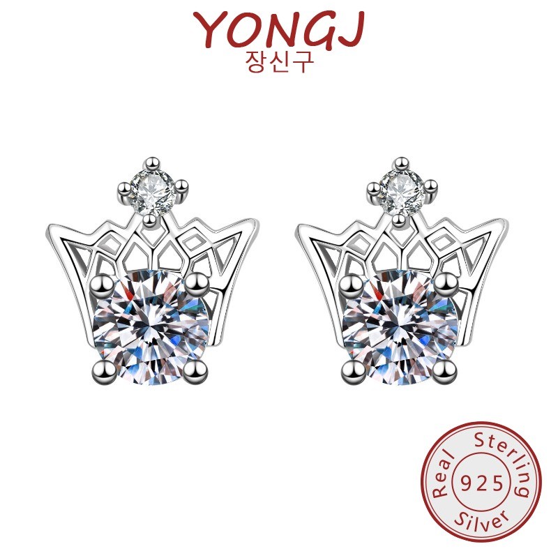 ต่างหูสตั๊ดมงกุฎ Moissanite Crown สี่กรงเล็บหรูหราและ Elegance