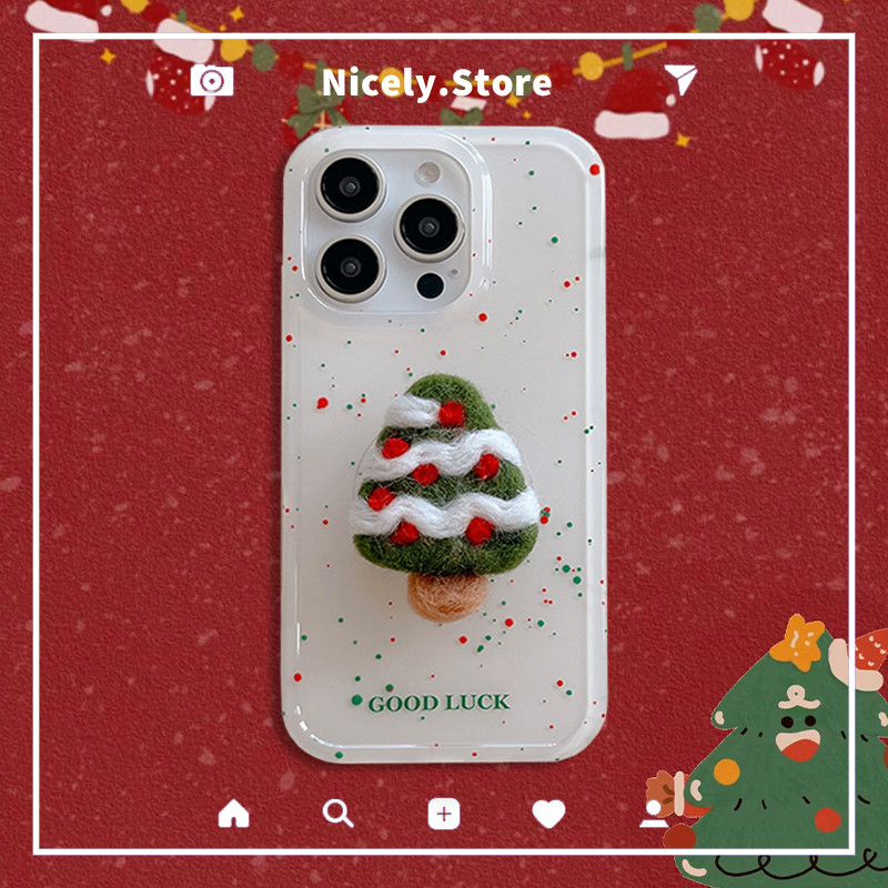 Simple Dot Christmas Tree Holder Stand เคสโทรศัพท์สําหรับ iPhone 16 15 14 13 12 Pro Max 12Pro 13Promax IMD กันกระแทกปกหลังปลอก