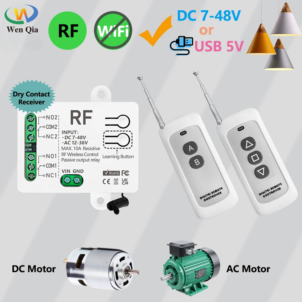 Rf433mhz รีโมทคอนโทรลส่ง 500m DC 12V 24V AC 12V 24V 32V 10A 2CH สวิตช์ไร้สาย Universal Garage Receiv