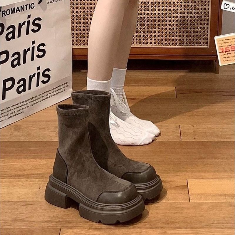 Knight Boots Martin Boots สวมใส่ด้านนอกฤดูใบไม้ร่วง Anti-Slip หนา-Soled