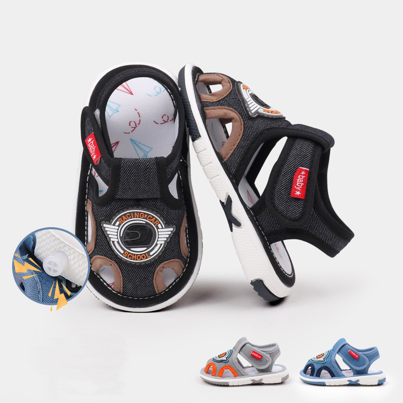 รองเท้าแตะเด็กฤดูร้อน 1-3 ปีเด็กทารกรองเท้าแตะพร้อมเสียงแฟชั่น Soft Jean Anti Slip Pre Walker รองเท้า