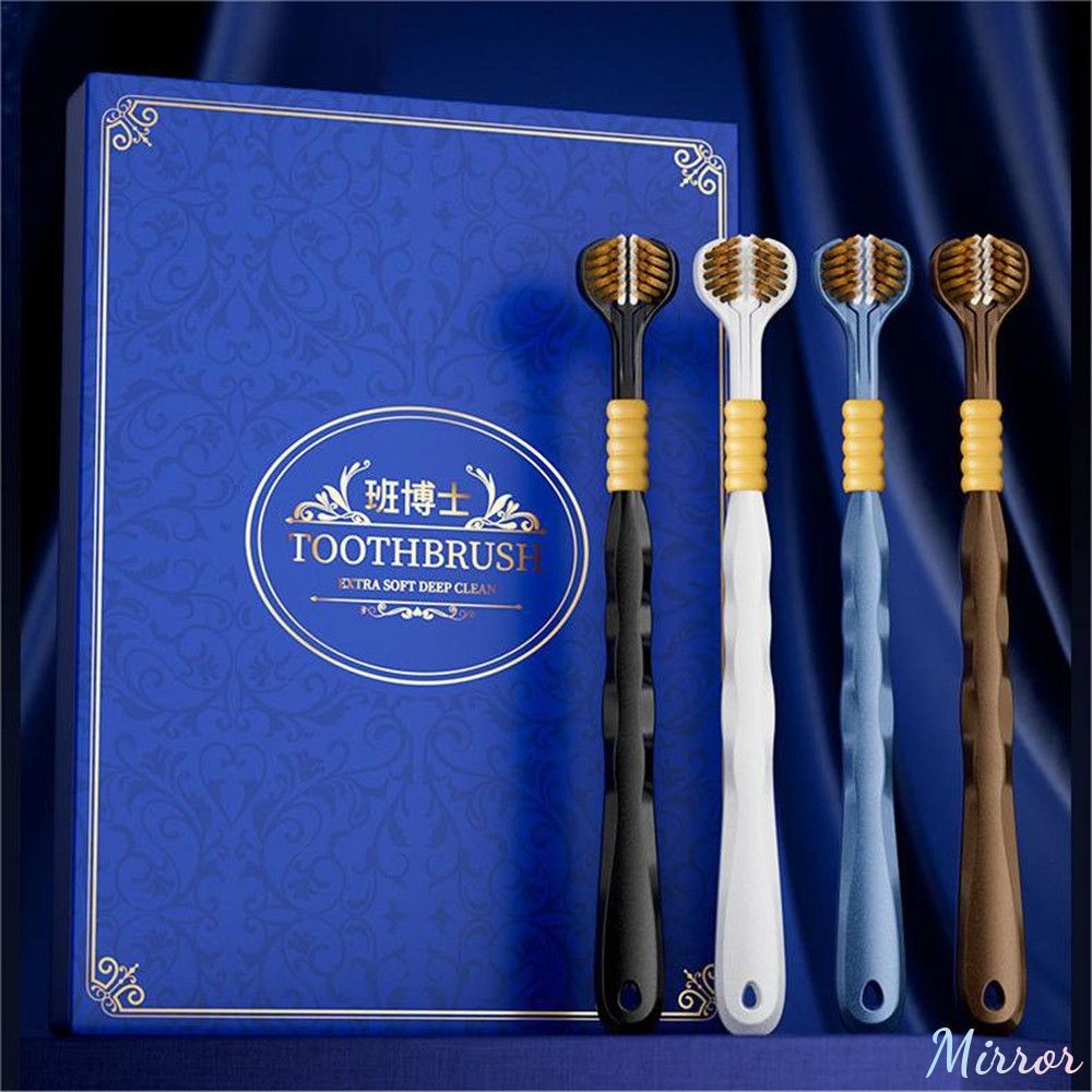 กล่องของขวัญแปรงสีฟันสามด้าน 4 ชิ้น อุปกรณ์ดูแลเหงือกและฟันครบชุด จุดที่ยื่นออกมา ทำความสะอาดลิ้น ขนแปรงนุ่ม แปรงทำความสะอาด M