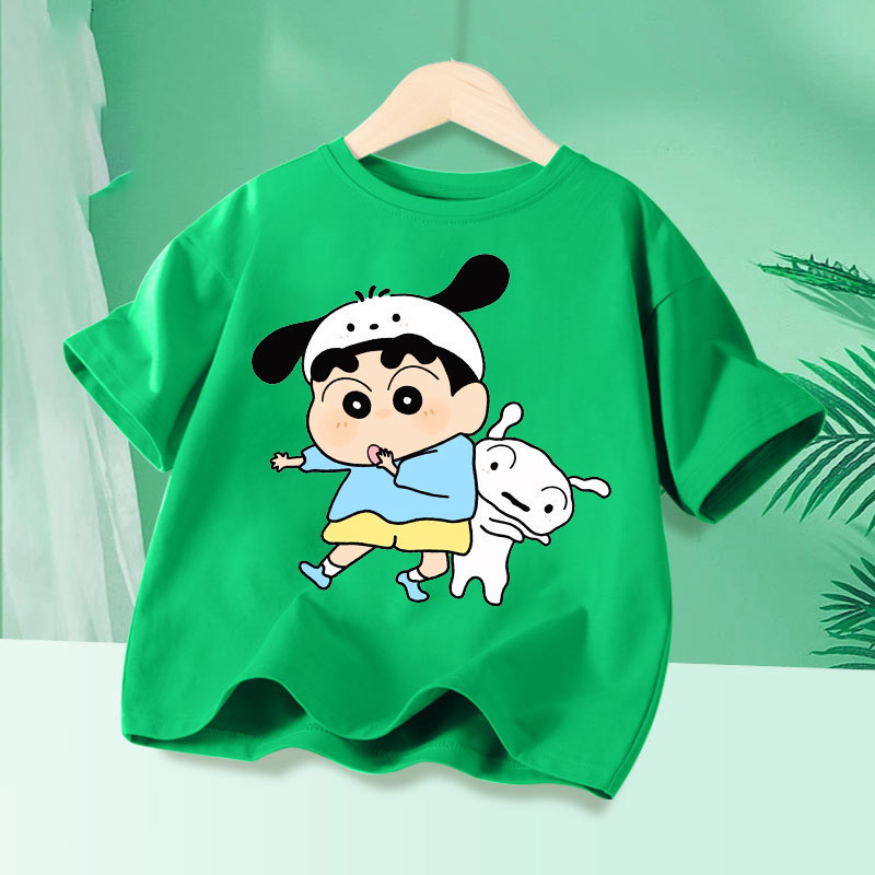 (จัดส่งตลอด 24 ชั่วโมง)Candy kids เสื้อยืดแขนสั้นลําลอง พิมพ์ลายการ์ตูนชินจัง สีเขียว สีฟ้า สีส้ม แฟชั่นฤดูร้อน