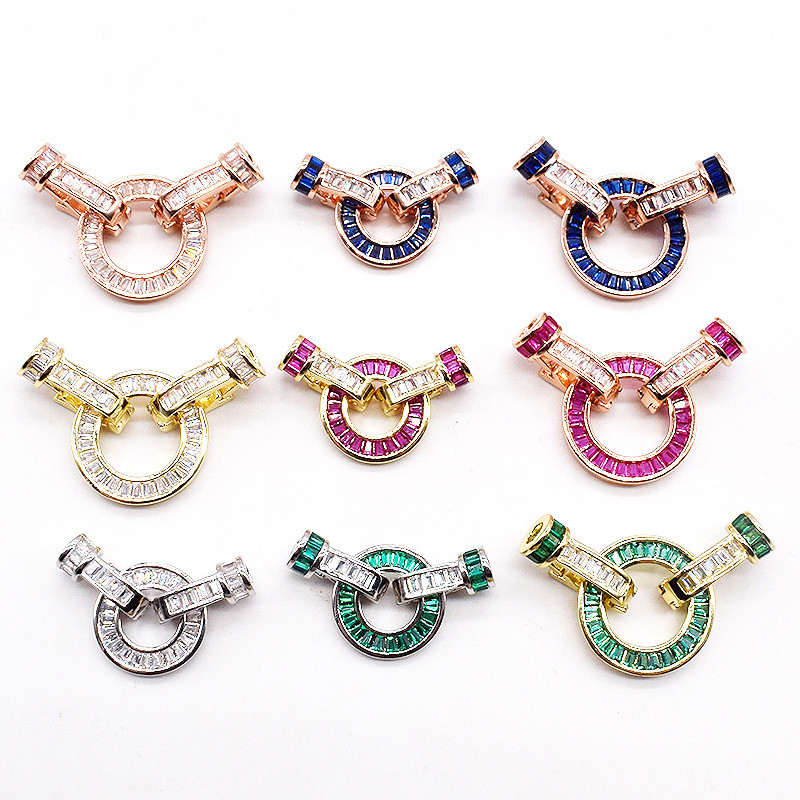 High-end All-Match สร้อยข้อมือสร้อยคอหัวเข็มขัด T สแควร์คริสตัลสีสันเงินชุบอุปกรณ์เสริมการเชื่อมต่อหัวเข็มขัดหัวเข็มขัด handmade เสื้อกันหนาว CHAIN BUCKLE