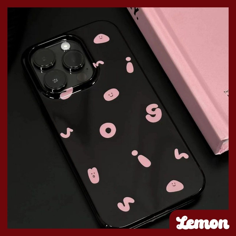 [Lemon] เคสโทรศัพท์มือถือ ลายตัวอักษร สีดํามันวาว เรียบง่าย สําหรับ 14pro 14promax 13 13pro 13promax 11 12 12pro 12promax XR XSMAX 7P 8P