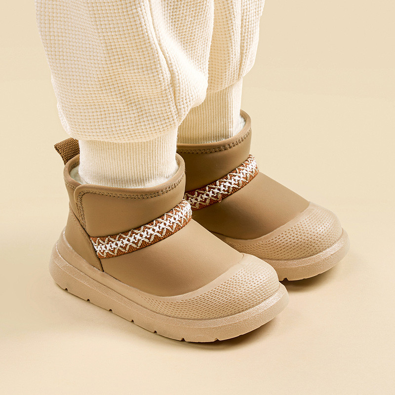 Cheerful Mario ปักลูกไม้หิมะรองเท้า Panelled หนัง Baby Snowboots กันน้ําหญิง