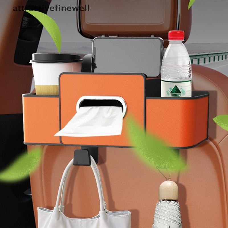 [attractivefinewell] Car Seat Back Organizer Car Seat Back Storage พร้อมกล่องกระดาษทิชชู 2 ที่วางแก้ว Headrest Hooks Car Essentials รถอเนกประสงค์ TIV