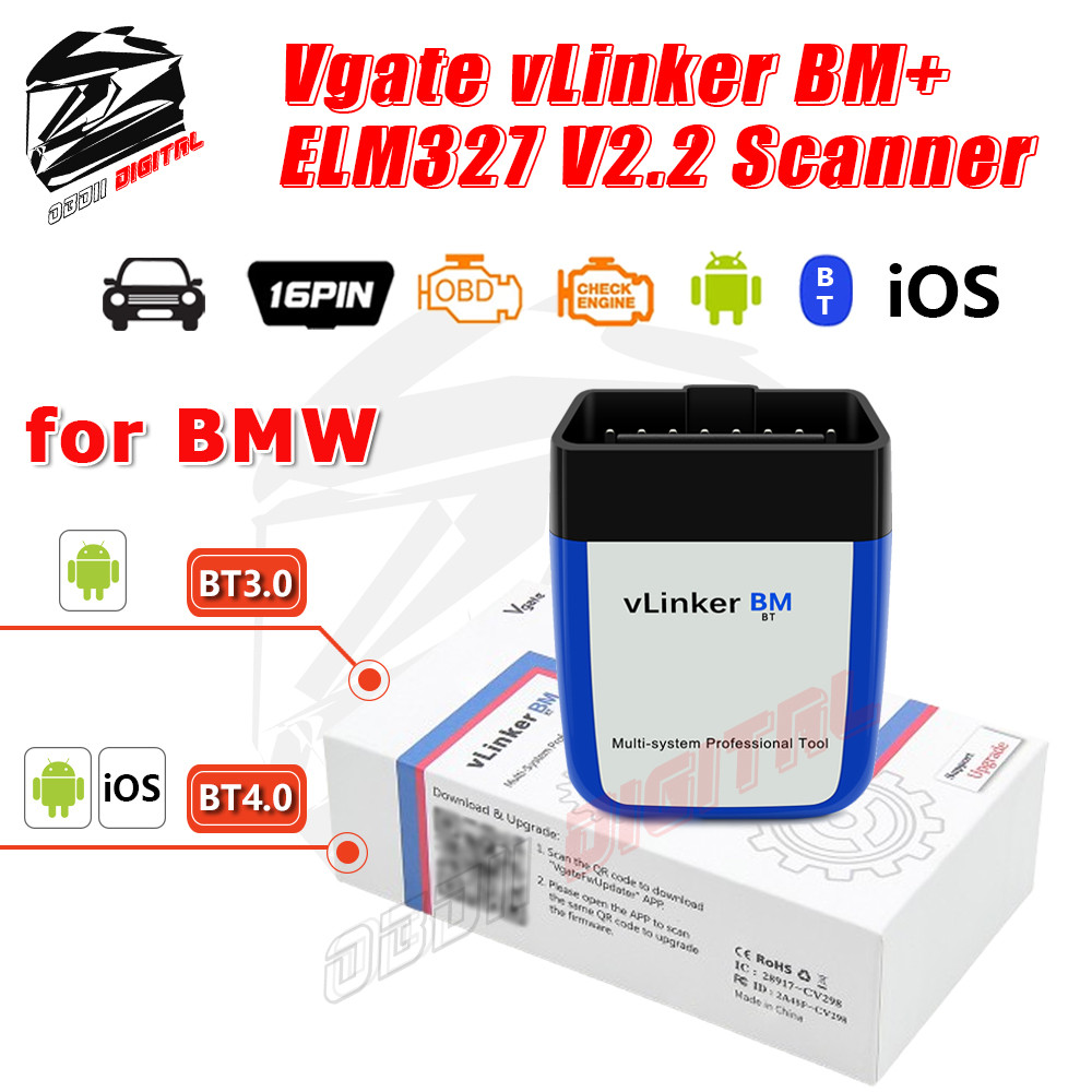 【Local Stock】สําหรับ BMW Vgate vLinker BM + ELM327 V2.2 บลูทูธเครื่องสแกนเนอร์สําหรับรหัส Bimmer IOS