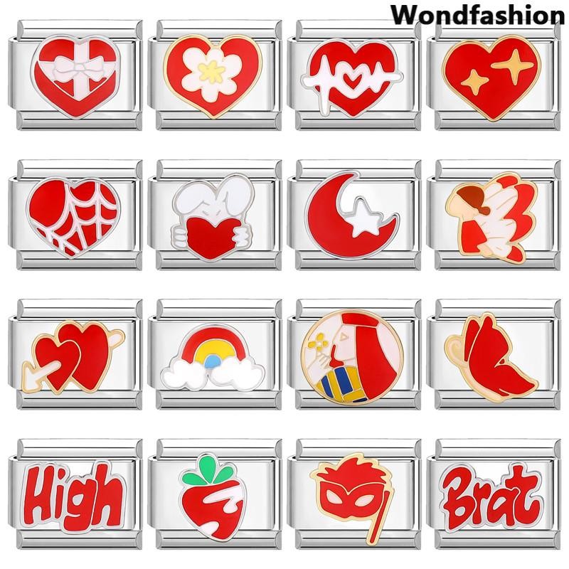 ชุดสีแดงอิตาเลี่ยนสร้อยข้อมือ Charm Fit 9 มม.สร้อยข้อมือสแตนเลส DIY เครื่องประดับทําอุปกรณ์เสริม Retro บุคลิกภาพโมดูลสร้อยข้อมืออุปกรณ์เสริม