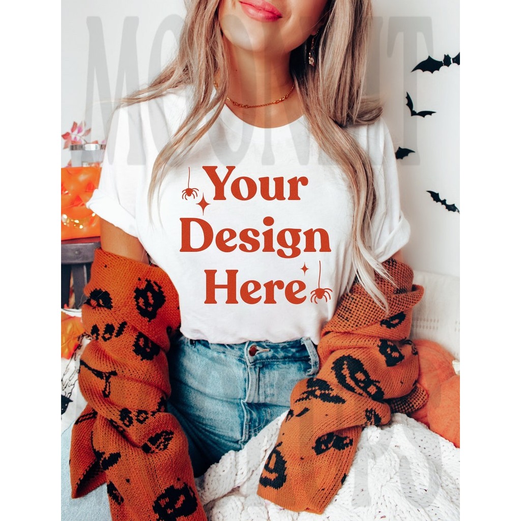 Bella Canvas 3001 Tshirt Mockup- Bella Canvas Shirt- White Shirt Mockup - Spooky Mockup - Fall Mocku