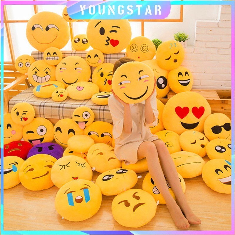 FYG 15/30CM Soft Emoji สีเหลืองรอบเบาะอีโมติคอนยัดไส้ของเล่นตุ๊กตาหมอนยิ้ม
