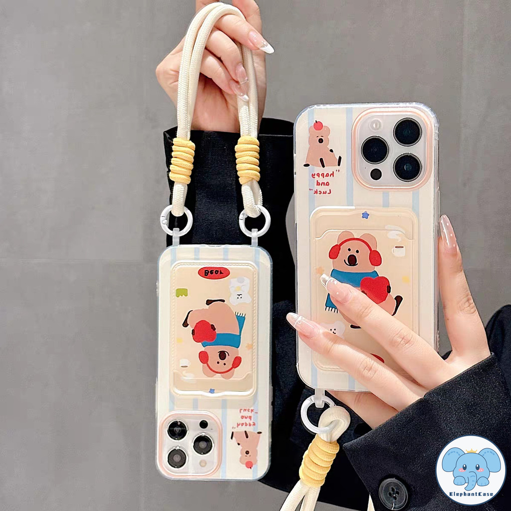 การ์ตูนน่ารักหมีดาวเข้ากันได้เคสไอโฟน 16 11 13 XR 15 14 12 Pro Max 7 8Plus X XS Max SE 2020 เชือกกระเป๋าสตางค์บัตรเคส