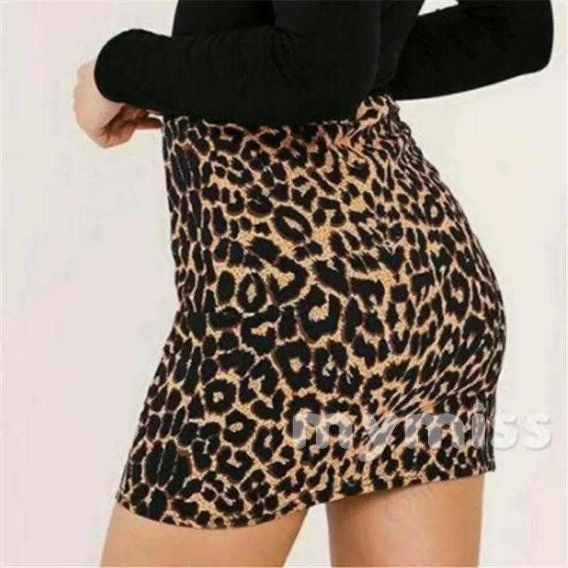 Mymiss1-ผู้หญิงbodyconกระโปรงดินสอเสือดาวพิมพ์เอวสูงmini Partyสวมใส่ชุดสั้น - รูปที่ 2