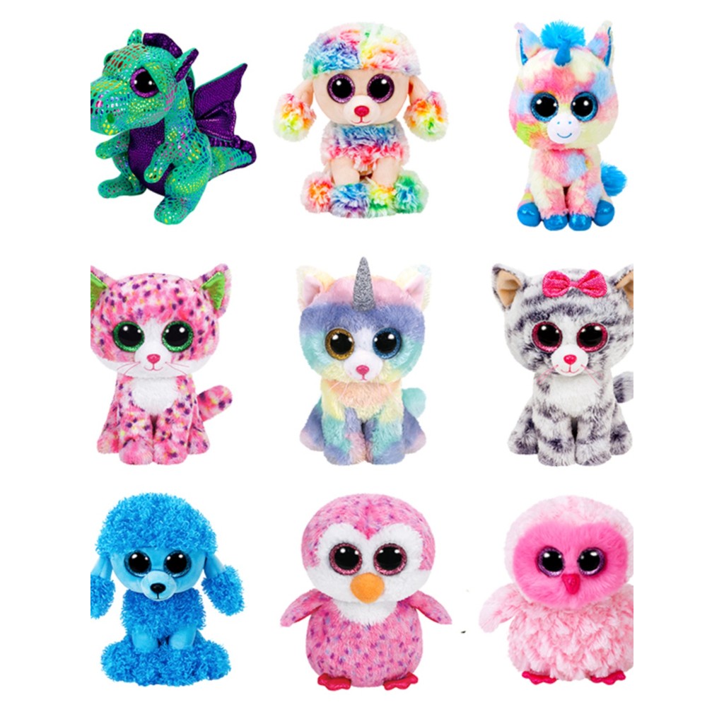 15 ซม.Ty Beanie Cinder Rainbow Unicorn Cat Dog Owl Big Eyes ตุ๊กตา Plush