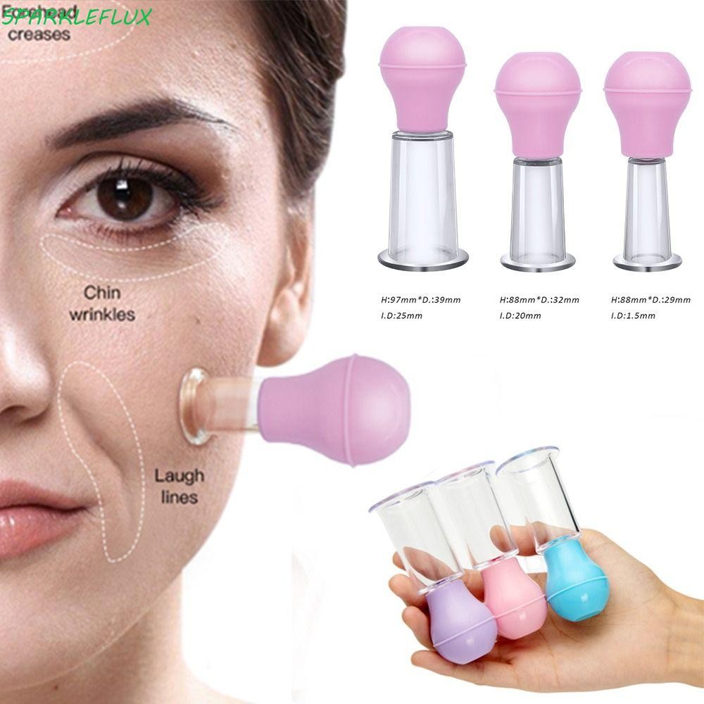 Sparkleflux ถ้วยนวดหน้า, ถ้วยสูญญากาศ PVC ยาง, 3 ขนาด Skin Lifting Cupping Cup สีชมพู/น้ําเงิน Skin Scraping Cup Body