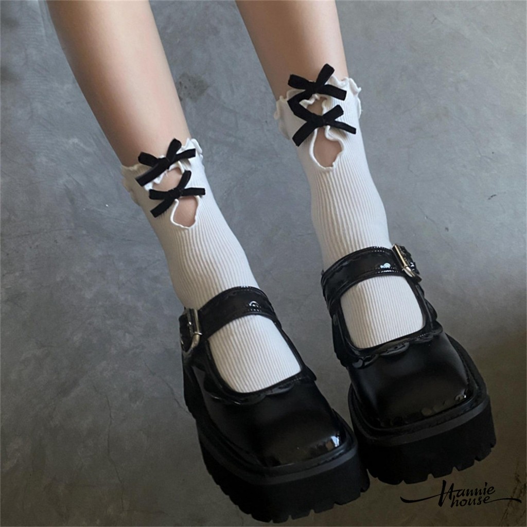 Hanie House- ผู้หญิง Bowknot Cutout Lolita ถุงน่องน่ารักระบายอากาศ
