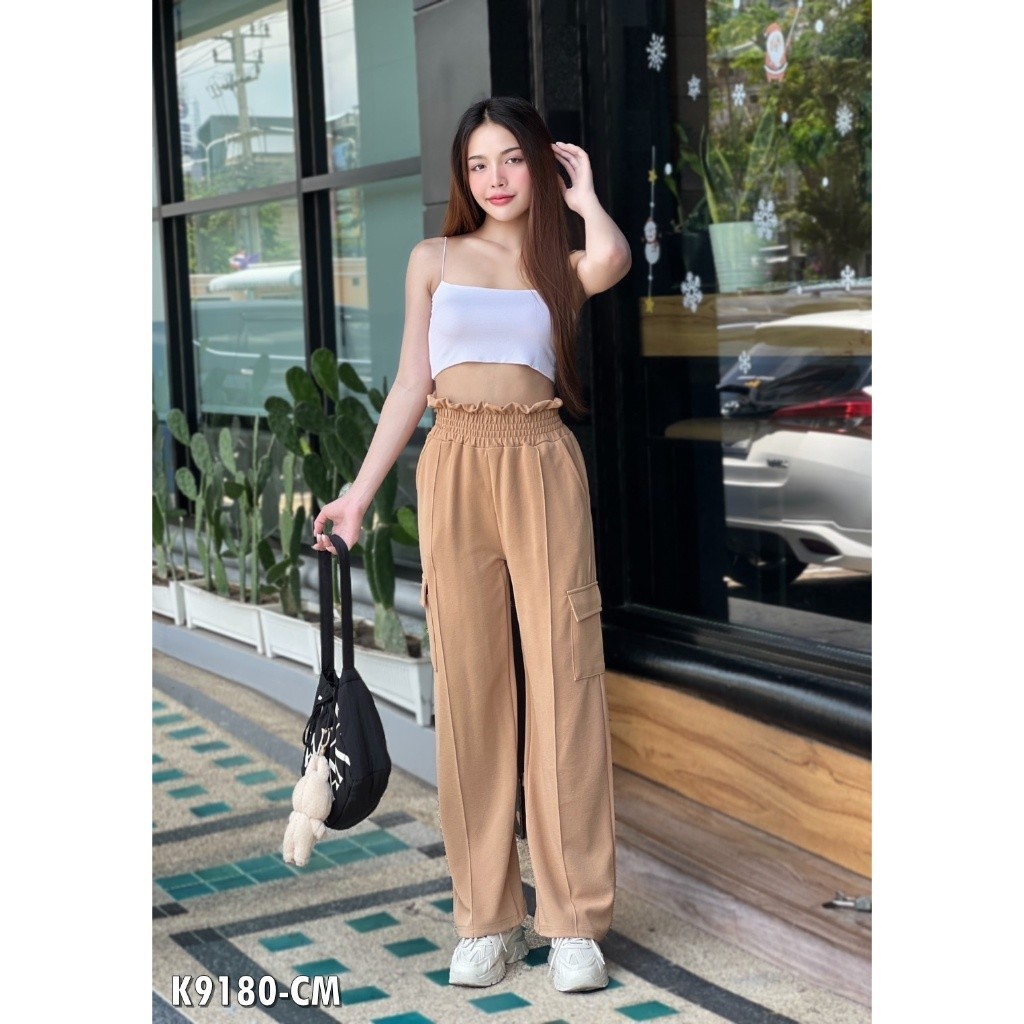 กางเกงผู้หญิงยาว สไตล์เกาหลี กางเกงเอวสูง ทันสมัย ผ้ายืดพร้อมส่ง ในไทย สาวอวบ ไซส์ใหญ่ K9180