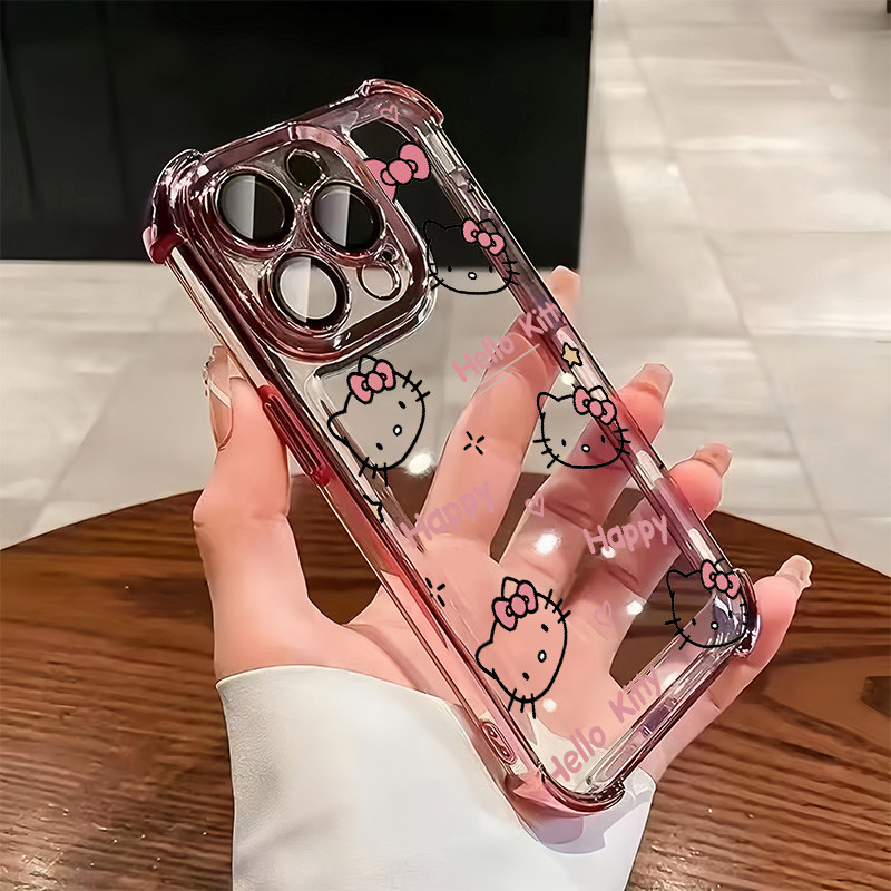 สําหรับ OPPO A15 A16 A58 A18 A38 A57 A77s A3s A5s A95 A7 A9 A5 A78 A79 A98 A12 Reno12F 11F 8T Clear สี่มุม Anti-drop กรณีป้องกันกรณีน่ารัก Hello Kitty นุ่มกรณีเคสโทรศัพท์