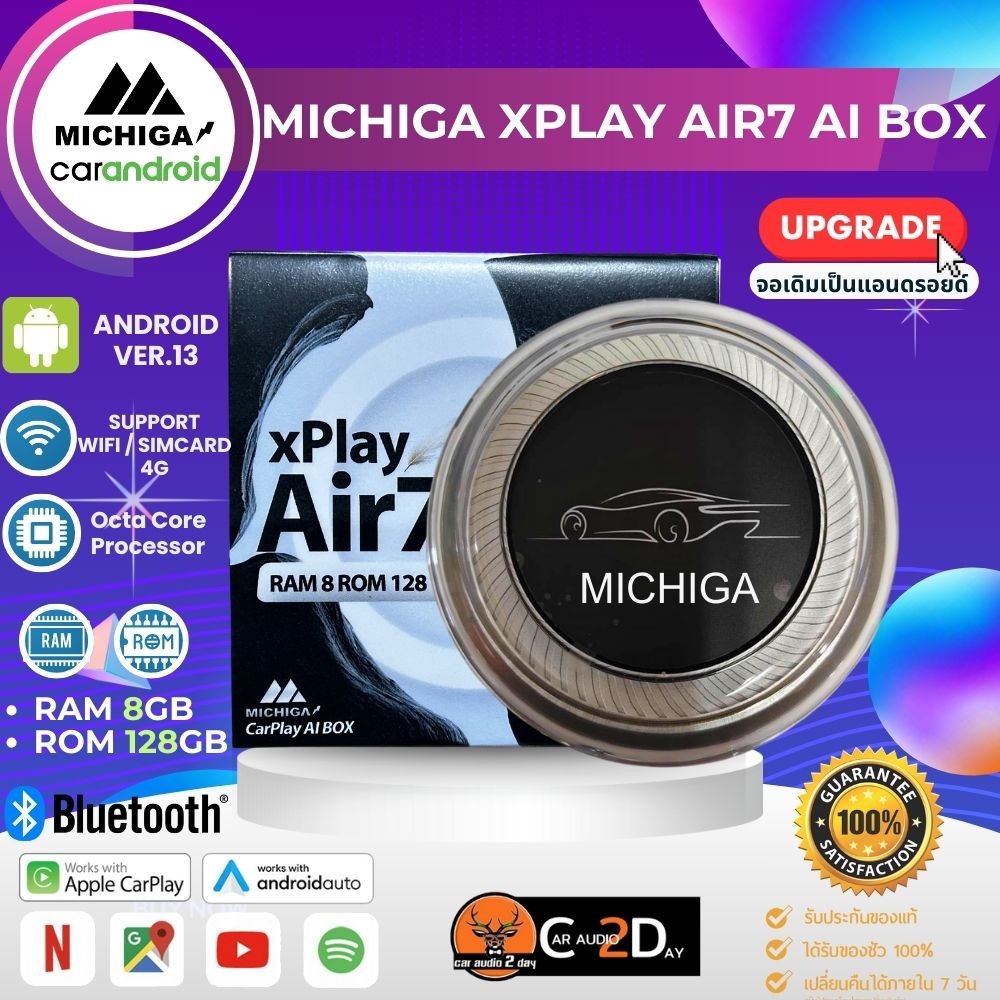 🔥เชื่อมผ่านBT🔥กล่องAndroidBOX MICHIGA รุ่น XPlay Air7เปลี่ยนจอติดรถเป็นANDROID Carplayไร้สาย RAM 8GB