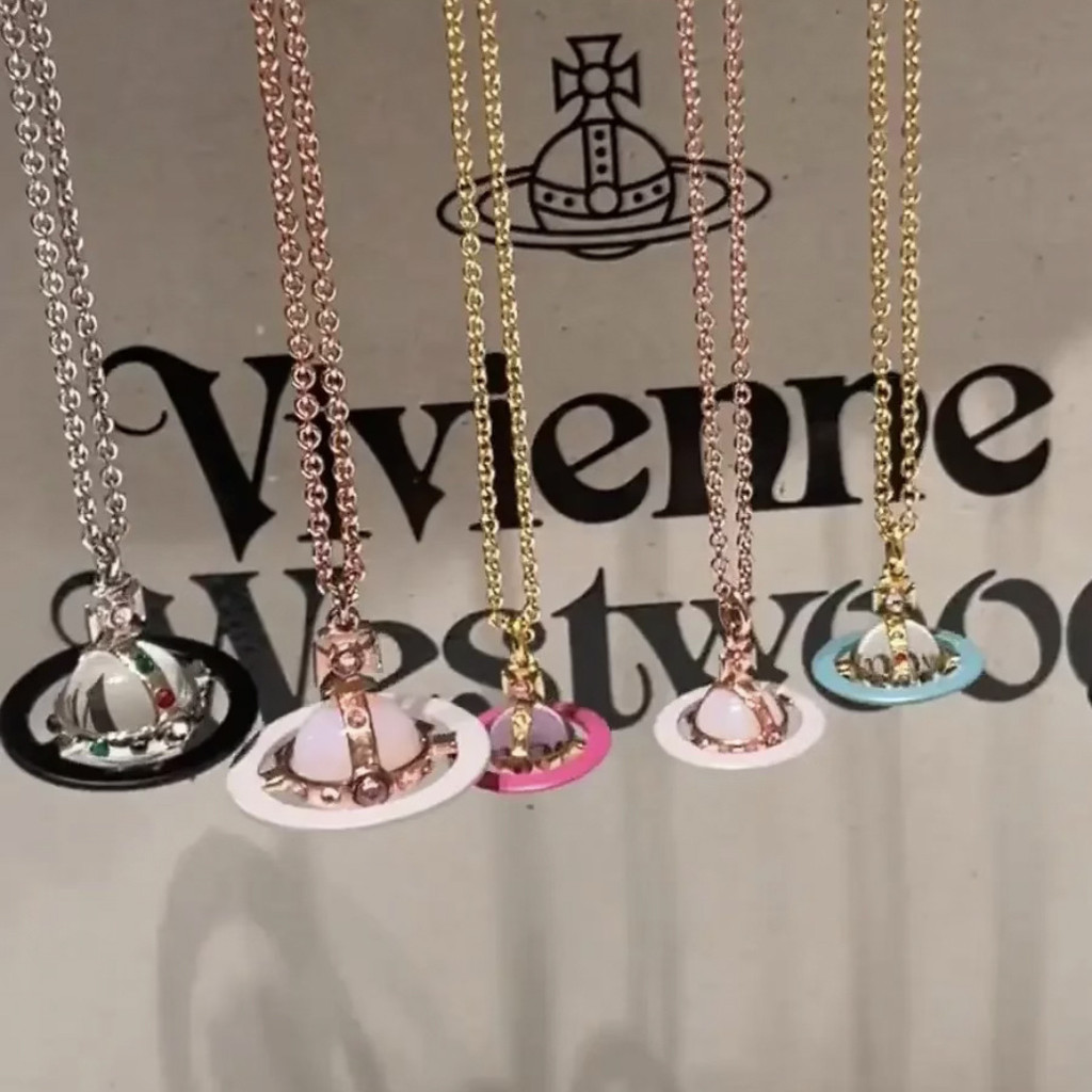 Westwood Vivienne สร้อยคอลูกปัดแก้ว orbital Saturn orb สามมิติ