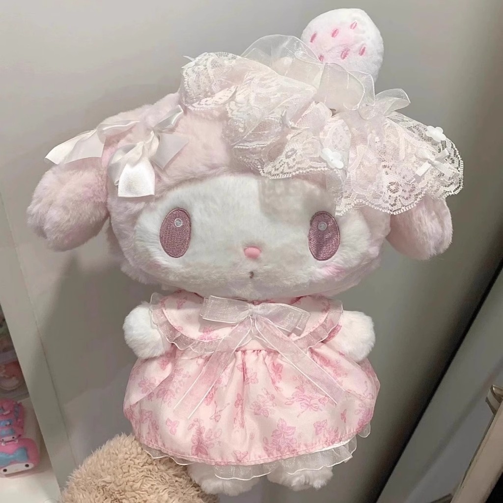 คลังสินค้าพร้อม Sanrio Sanrio Light Snow White Strawberry Melody Doll ตุ๊กตาโบว์หวานน่ารักของขวัญหญิง