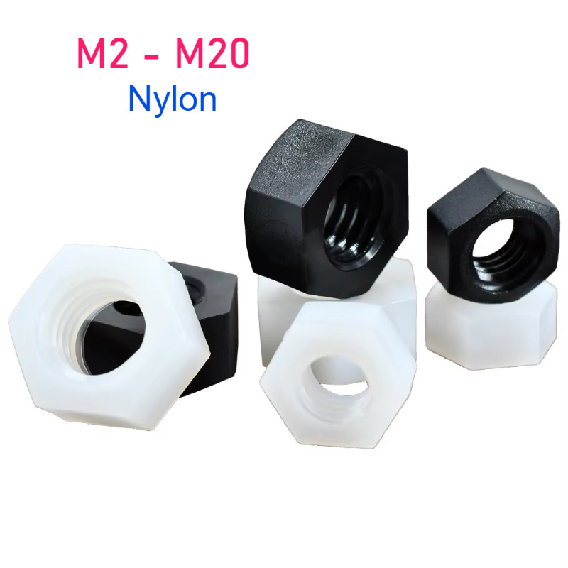 สีขาว/สีดําไนลอน Hex Nut พลาสติกไนลอนหกเหลี่ยมถั่วสกรู M2 M2.5 M3 M4 M5 M6 M8 M10 M12 M14 M16 M18 M20
