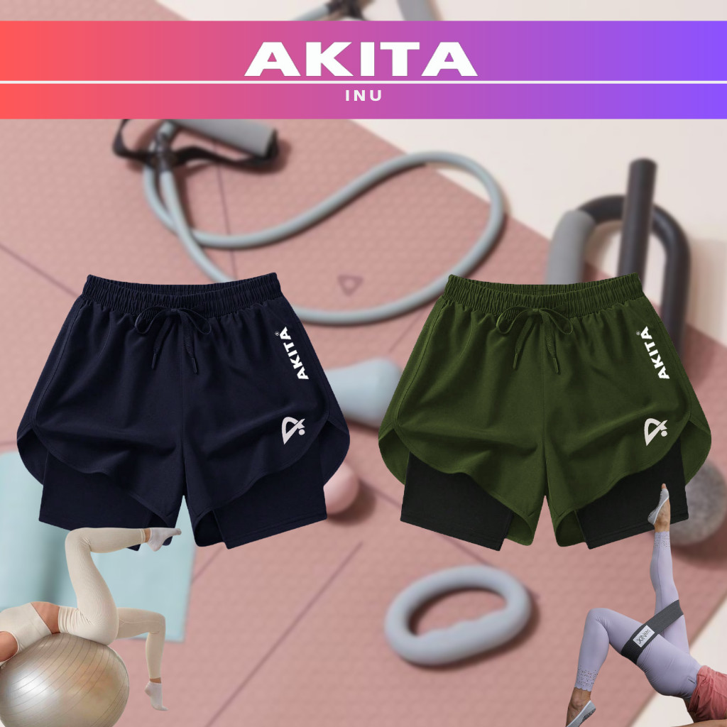 สีใหม่ S-2XL AKITAกางเกงกีฬาขาสั้นผู้หญิงผ้าร่ม ระบายอากาศ มีซับ เหมาะสำหรับการออกกำลังกาย กางเกงวิ่