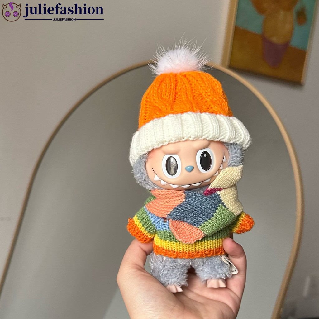 Jh (เฉพาะผ้า) 17Cm labubu น่ารักตกแต่ง Little Cloths labu เสื้อผ้าเด็ก macaron นั่งปาร์ตี้ hairball ชุดตุ๊กตาอุปกรณ์เสริม JHTH