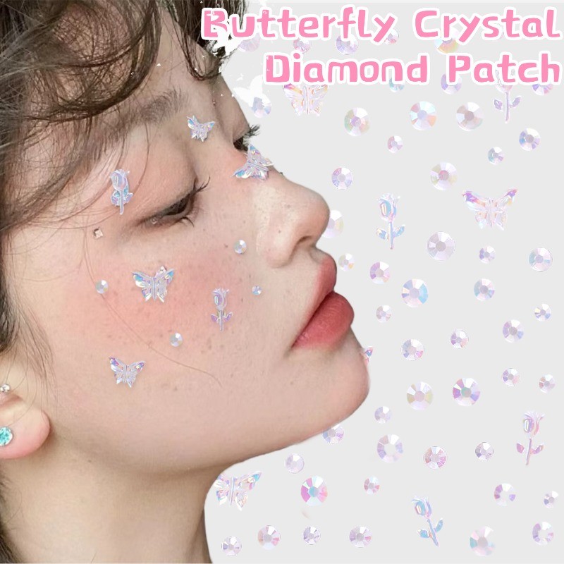 รอยสักชั่วคราว - สําหรับผิวหน้า ผม ดวงตา ร่างกาย - สติ๊กเกอร์เปลือกผีเสื้อสี - อัญมณีหน้านางเงือก - พลอยเทียม ใบหน้ากาวในตัว - พรรคเทศกาลแต่งหน้า - อัญมณีหน้า - รูปที่ 3