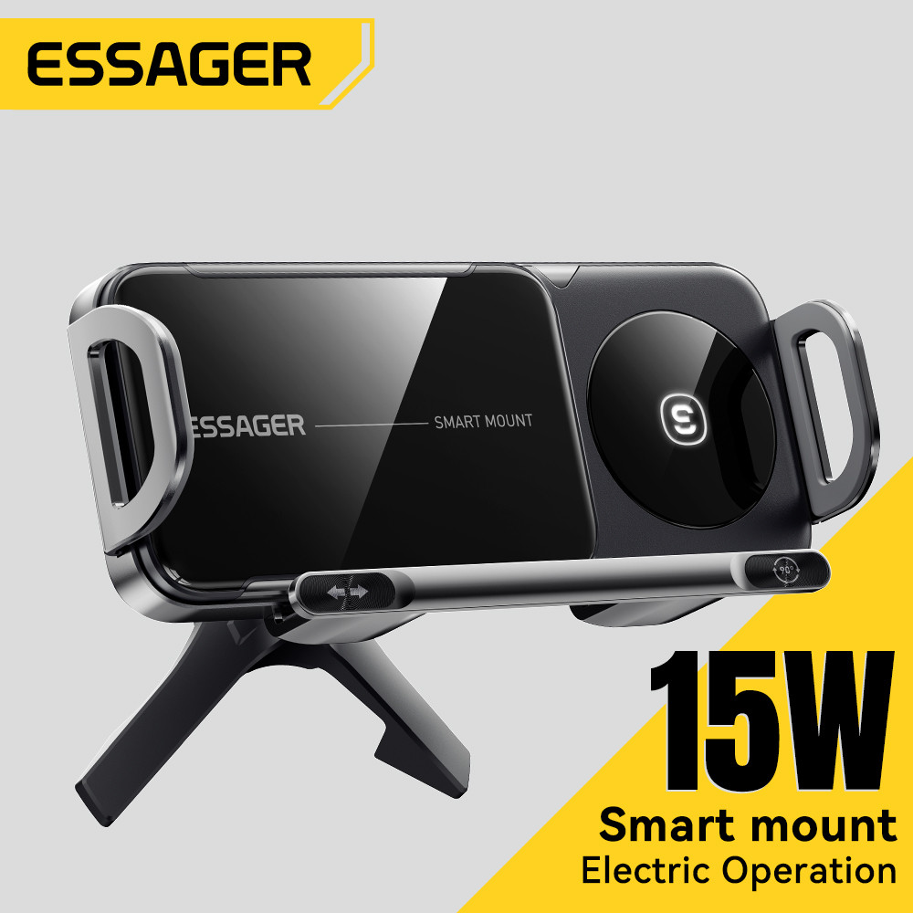 Essager Car mount เปิดและปิดอัตโนมัติ + การหมุน + ชาร์จไร้สายสําหรับโทรศัพท์หน้าจอพับ/ตรง