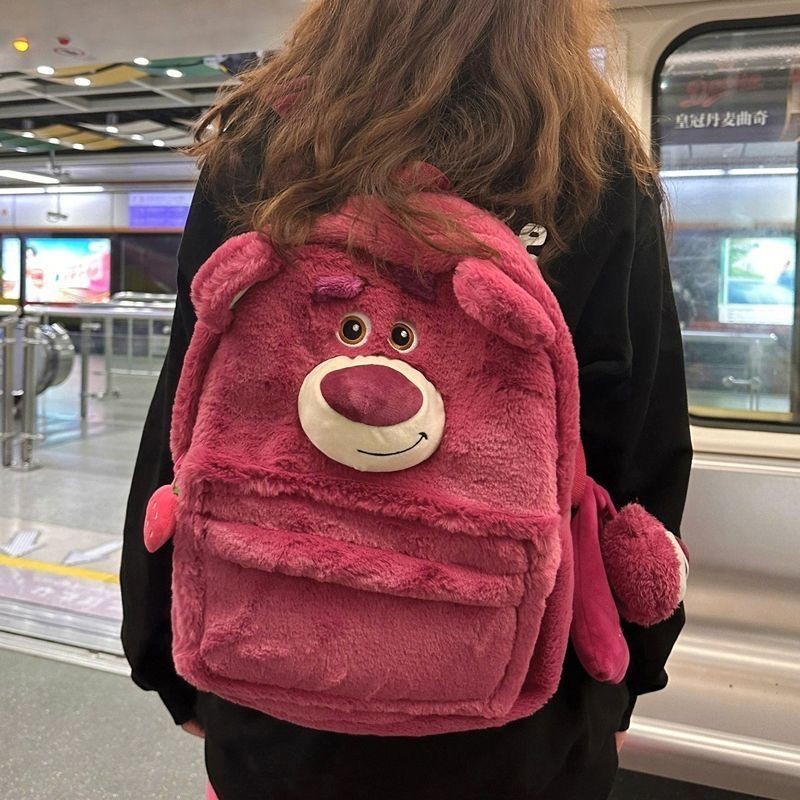 ใหม่ Disney Strawberry Bear สามมิติ Quirky กระเป๋านักเรียนสาวหัวใจตุ๊กตาน่ารักกระเป๋านักเรียนกระเป๋าสะพาย