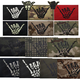 Skull Skeleton Hand Finger Glow Dark Patch,อินฟราเรดIRสะท้อนแสงยุทธวิธีตกแต่งแพทช์AppliquesกับHook Loop Fastener