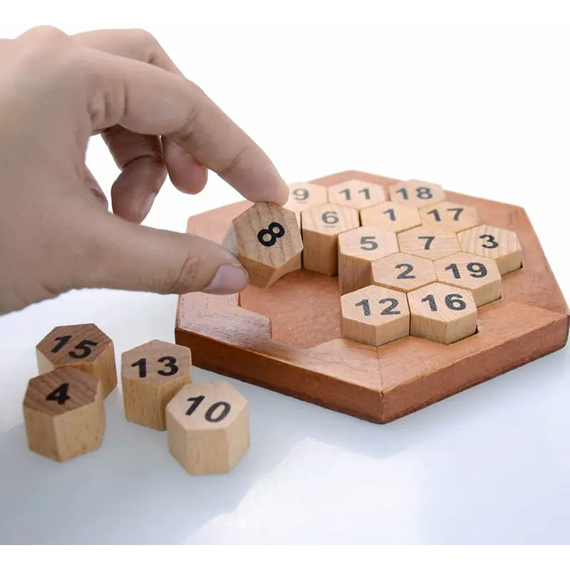 Wooden Hexagonal Puzzle Number Sudoku Board Game IQ Toys For Adults Kids Rompecabezas De Madera Educ