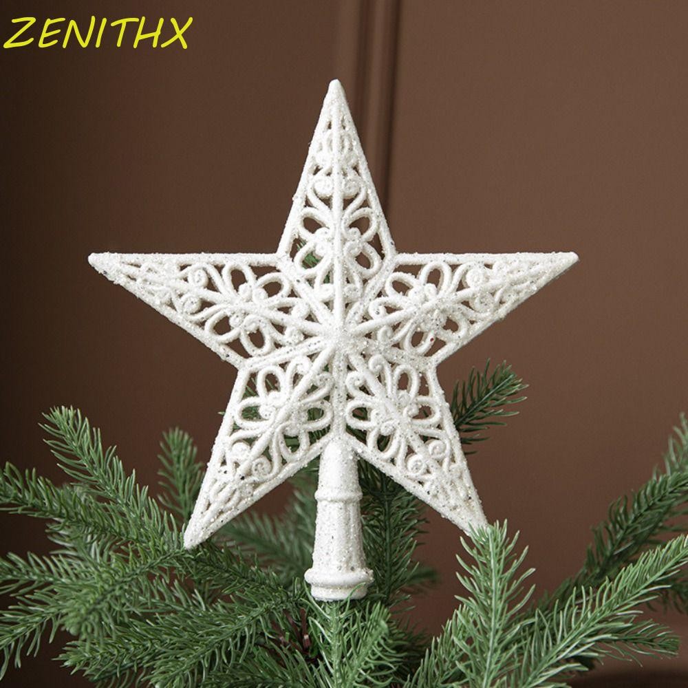 Zenithx เครื่องประดับรูปดาวห้าแฉกต้นคริสต์มาสสีขาวดาวด้านบน, คริสต์มาสทําด้วยมือ Hollow Out เครื่องประดับต้นคริสต์มาสตกแต่งคริสต์มาส