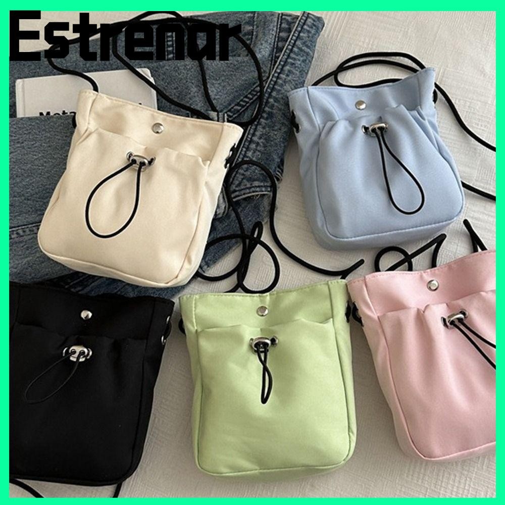 Estrenar กระเป๋าสะพายไหล่สะพายข้าง,สีทึบสไตล์มินิมอล,กระเป๋าใส่โทรศัพท์ผ้าใบน้ําหนักเบาแฟชั่นสําหรับกลางแจ้ง