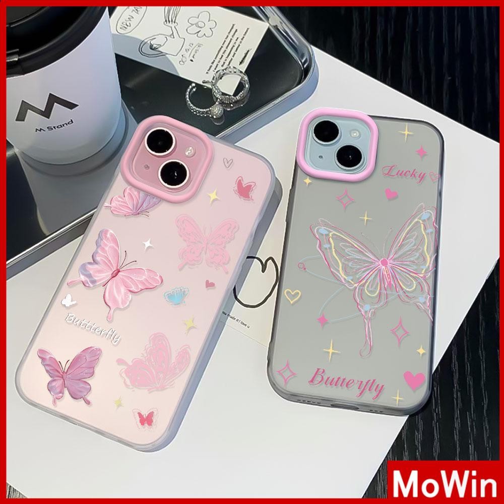 Movin - เคสใส iPhone16 11 Pro Max iPhone เคส TPU นิ่มป้องกันรอยนิ้วมือแบบด้าน ผีเสื้อสีชมพูแสนสวย Compatible With iPhone15 Pro max iPhone14 13 12 Pro max XS XR 7 8 Plus