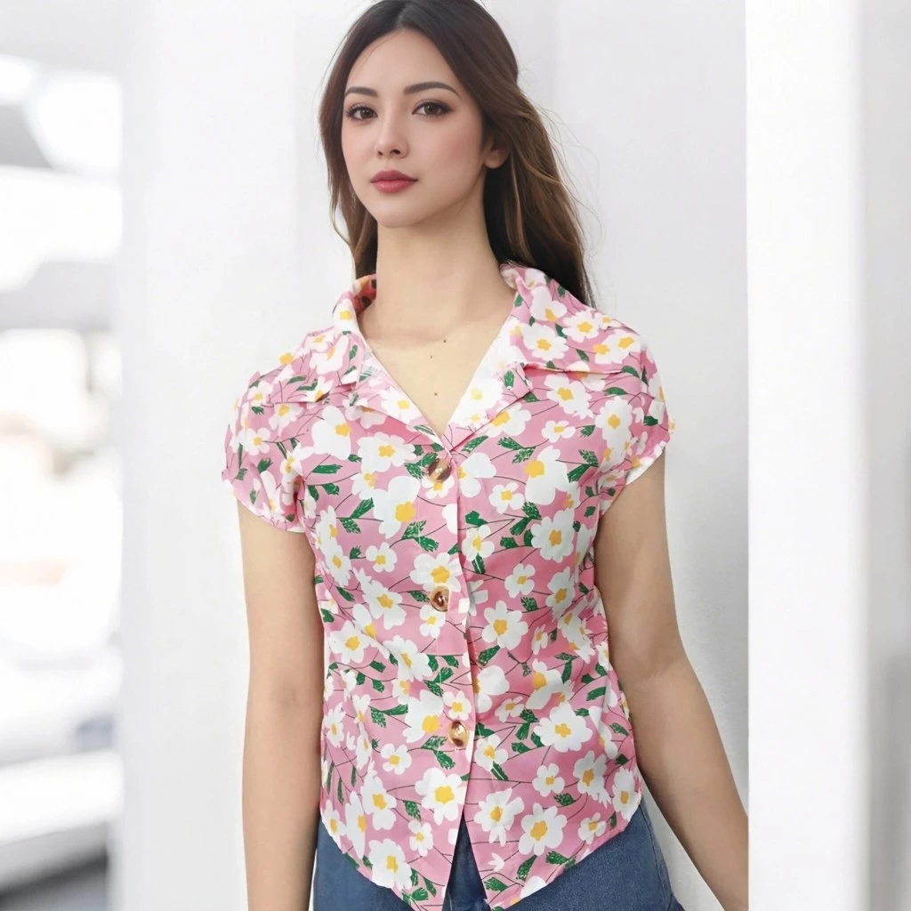 เสื้อผู้หญิงลายดอกไม้ แขนสั้น สไตล์ฤดูร้อน สงกรานต์ thumbnail 6
