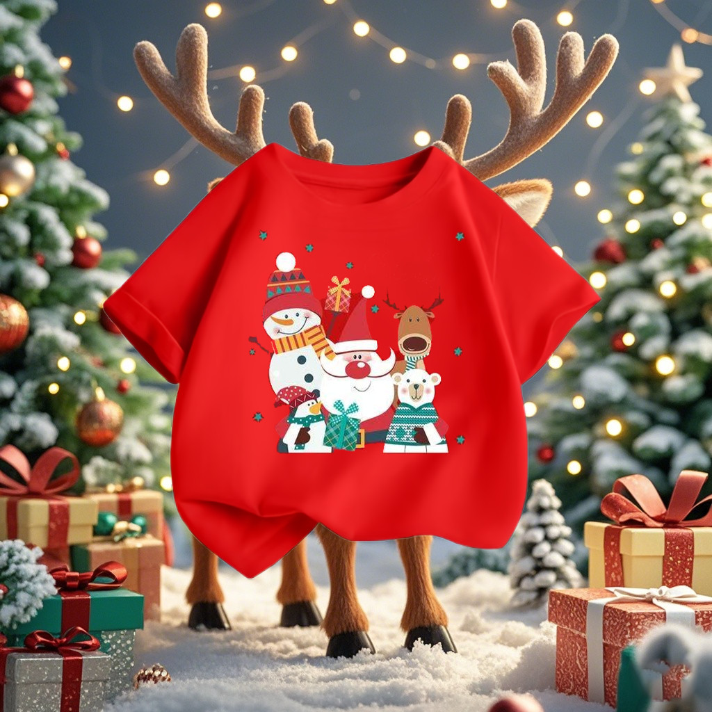 (จัดส่งตลอด 24 ชั่วโมง)KIDS PRINCESS เสื้อยืด Merry Christmas เสื้อยืดคริสต์มาสเด็กแขนสั้น สีแดงน่ารัก D208