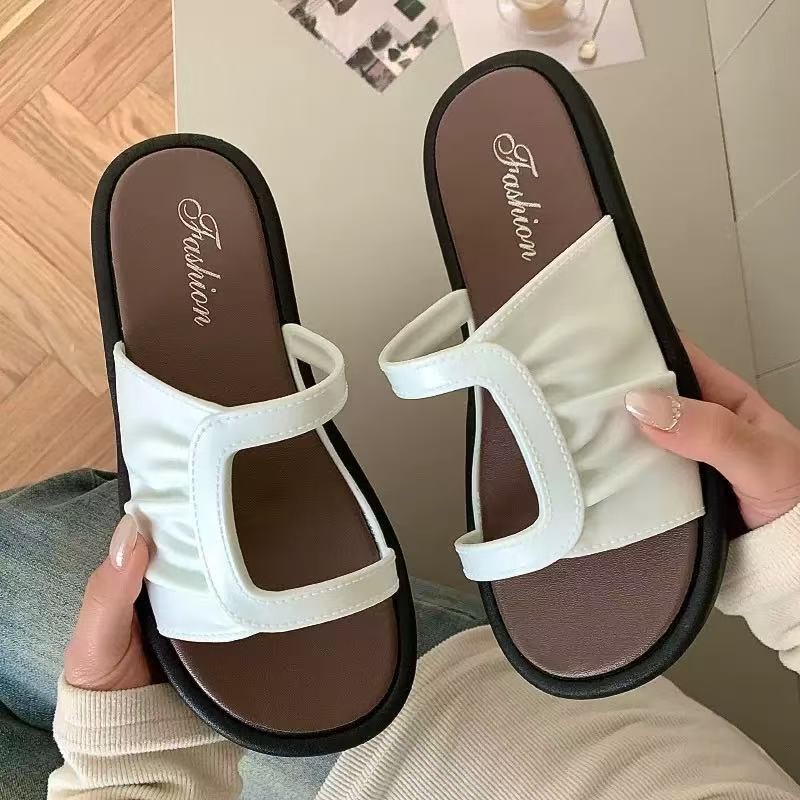 🍓EnJoy🍓พร้อมส่ง (LT-1993) รองเท้าแตะแบบสวม ลายจีบพลีท แฟชั่นเรียบง่าย ใช้งานได้ทั้งในบ้านและกลางแจ้ง