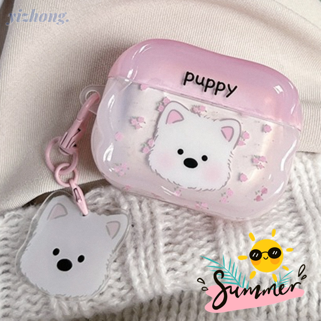 เคสหูฟังสําหรับ Airpods 4 Pro 3 2 1 West Highland White Terrier Puppy รูปแบบสีชมพูสด Soft TPU กันกระแทกบลูทูธไร้สายหูฟังฝาครอบป้องกันเชลล์พร้อมจี้สุนัข