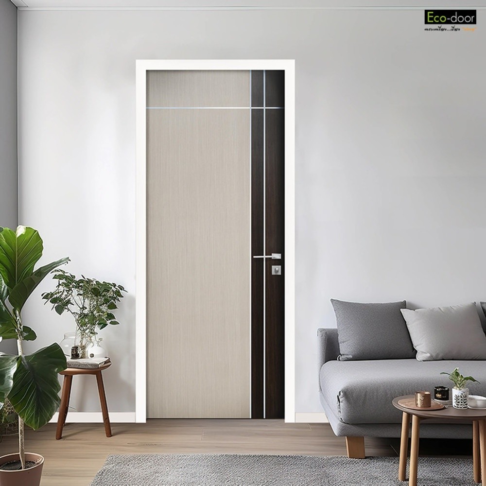 GlobalHouse ECO-DOOR  ประตู WPC  รุ่น WP2 ภายใน ขนาด 80x200 ซม. สีไอเวอรี่เกรย์ (ไม่เจาะลูกบิด) สินค้าของแท้คุณภาพดี