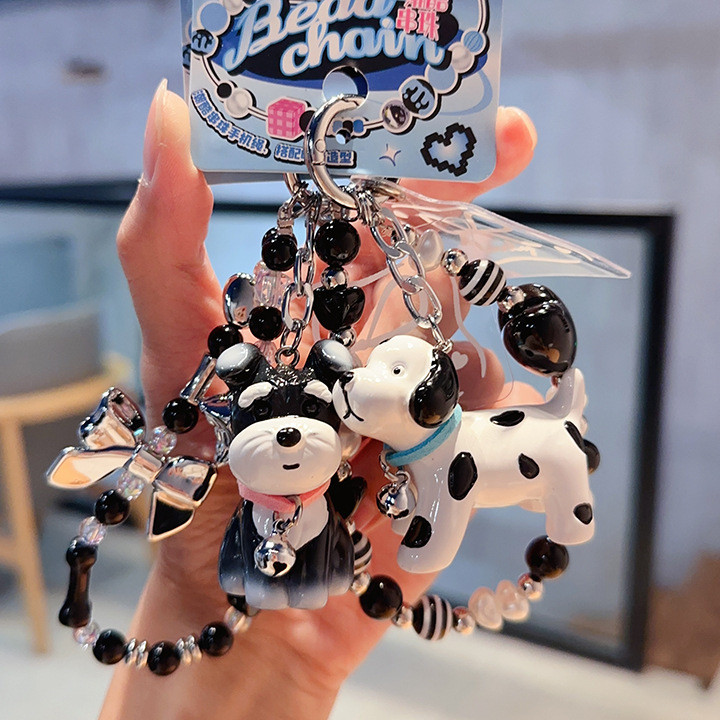 การ์ตูนการ์ตูน Polka Dot Puppy ลูกปัดโทรศัพท์มือถือพวงกุญแจ/Niche ประณีตจี้น่ารักของขวัญคู่