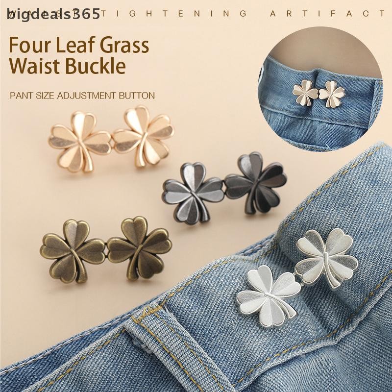 [bigdeals365] 1 คู่ Four Leaf Clover กระชับสัดส่วนปรับเอวหัวเข็มขัดสําหรับกางเกงยีนส์ไม่จําเป็นต้องเย็บปุ่มที่ถอดออกได้กางเกงกระโปรงเอวปุ่มสต็อกใหม่